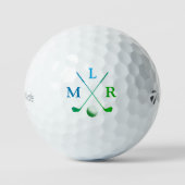Typografie Blaue grüne Initialen Monogramm Golfball (Vorderseite)