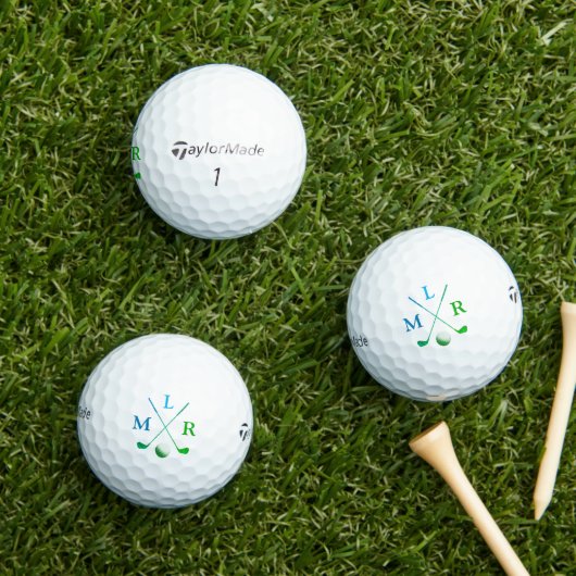 Typografie Blaue grüne Initialen Monogramm Golfball (Insitu Gras)