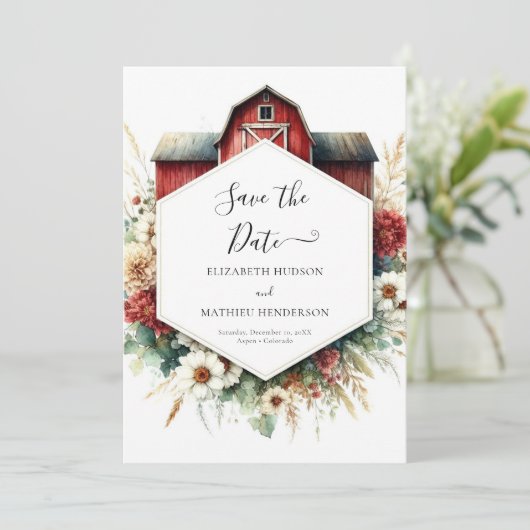 Typografie Boho Barnyard Wedding Save The Date (Stehend Vorderseite)