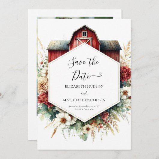 Typografie Boho Barnyard Wedding Save The Date (Vorne/Hinten)