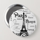 Typografie Calligrafie Paris Frankreich Eiffelturm Button (Vorne & Hinten)