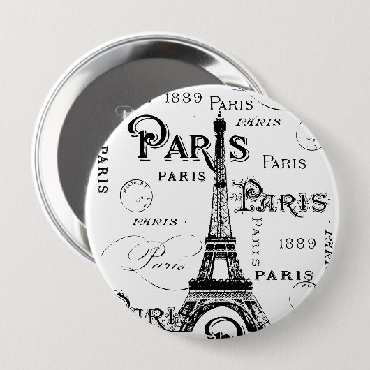 Typografie Calligrafie Paris Frankreich Eiffelturm Button (Vorne & Hinten)
