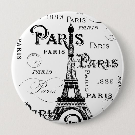 Typografie Calligrafie Paris Frankreich Eiffelturm Button (Vorderseite)