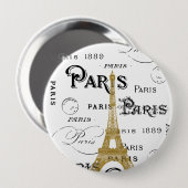 Typografie Calligrafie Paris Frankreich Eiffelturm Button (Vorne & Hinten)