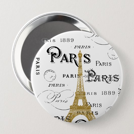 Typografie Calligrafie Paris Frankreich Eiffelturm Button (Vorne & Hinten)
