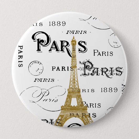 Typografie Calligrafie Paris Frankreich Eiffelturm Button (Vorderseite)