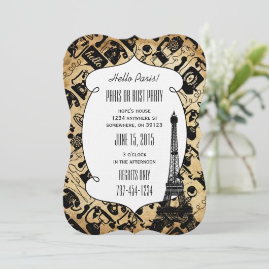 Typografie Calligrafie Paris Frankreich Eiffelturm Einladung (Stehend Vorderseite)