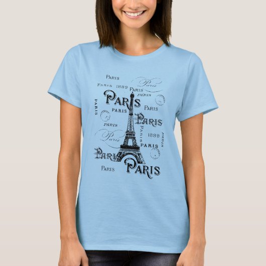 Typografie Calligrafie Paris Frankreich Eiffelturm T-Shirt (Vorderseite)