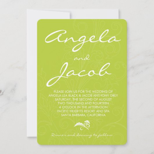 Typografie Chartreuse Green Floral Wedding Einladung (Vorderseite)