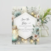 Typografie Chic Mason Jar Wedding Save The Date (Stehend Vorderseite)