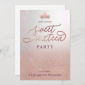 Typografie, Coole Rose, Goldtiara, süß 16 Einladung (Vorne/Hinten)