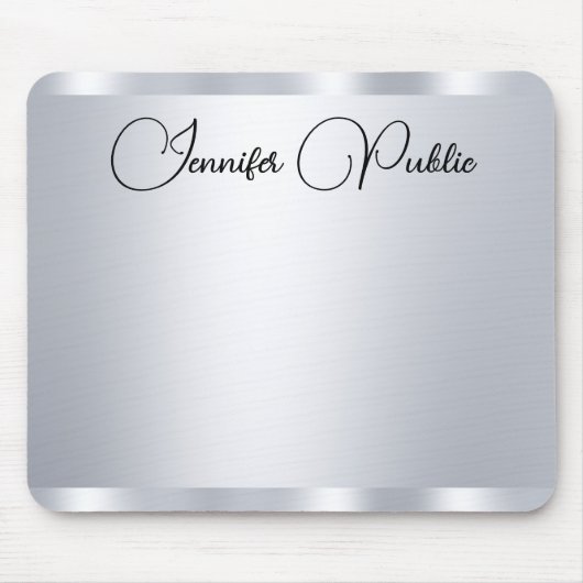 Typografie Custom Script Silver Metallic Look Mousepad (Vorne)