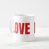 Typografie der roten LIEBE Kaffeetasse (Vorderseite Links)