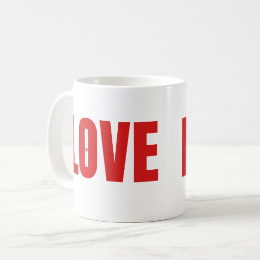 Typografie der roten LIEBE Kaffeetasse (Vorderseite Links)