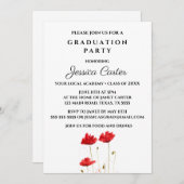 Typografie der Roten Poppies Blumengraduation Einladung (Vorne/Hinten)