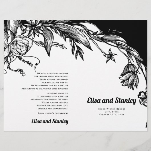 Typografie der schwarzweißen Blume (Vorderseite)