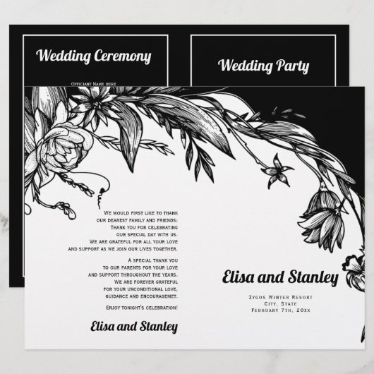 Typografie der schwarzweißen Blume (Vorne/Hinten)