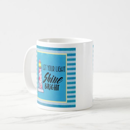 Typografie des Leuchtturms "Light Shine Bright" ge Kaffeetasse (Vorderseite Links)