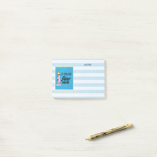 Typografie des Leuchtturms "Light Shine Bright" ge Post-it Klebezettel (Auf Schreibtisch)