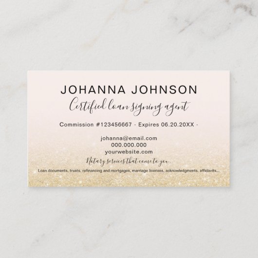 Typografie des mobilen Notars-Chic-Glitzer Visitenkarte (Rückseite)