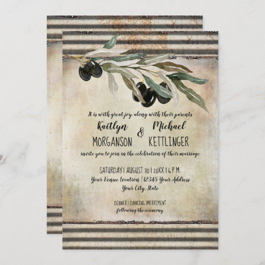 Typografie des Olive Wreath Watercolor Einladung (Vorne/Hinten)