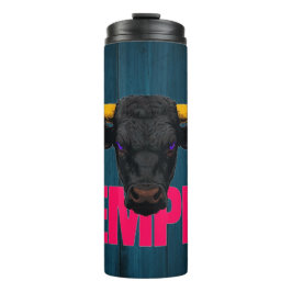 Typografie des Schwarzen Bullen Thermosbecher