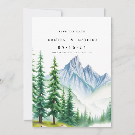 Typografie Editable Mountain Save The Date (Vorderseite)