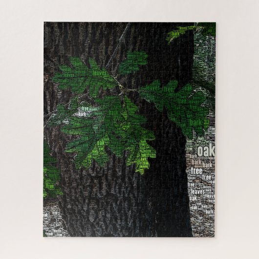 Typografie Embedded Word Cloud Tree Blätter & Bark Puzzle (Vertikal)