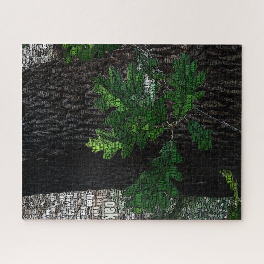Typografie Embedded Word Cloud Tree Blätter & Bark Puzzle (Horizontal)