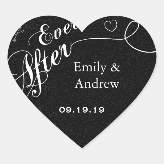 Typografie Everafter Chalkboard Black Wedding Sieg Herz-Aufkleber (Vorderseite)