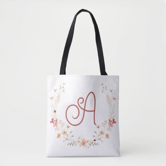 Typografie Floral Monogramm Initial A Tasche (Vorderseite)