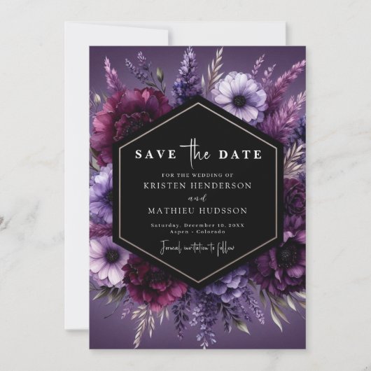Typografie Florals Lila Blumenhochzeit Save The Date (Vorderseite)