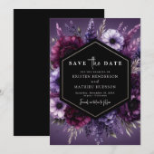 Typografie Florals Lila Blumenhochzeit Save The Date (Vorne/Hinten)
