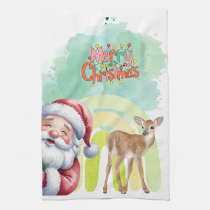 Typografie Frohe Weihnachten und Lichter & Hirsche Geschirrtuch