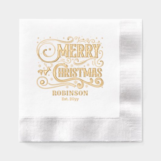 Typografie Frohe Weihnachtsfamilie Datum Servietten Mit Folie (Vorderseite)