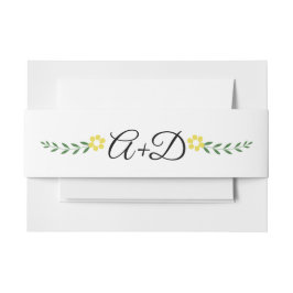 Typografie, gelbe Blumen und Initialen Hochzeit Einladungsbanderole