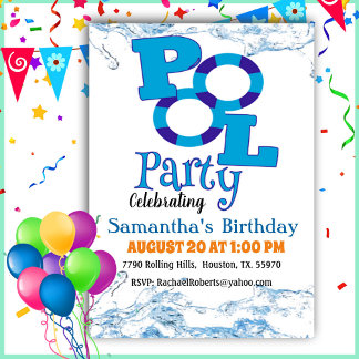 Typografie Gender Neutral Pool Party Geburtstag In Einladung