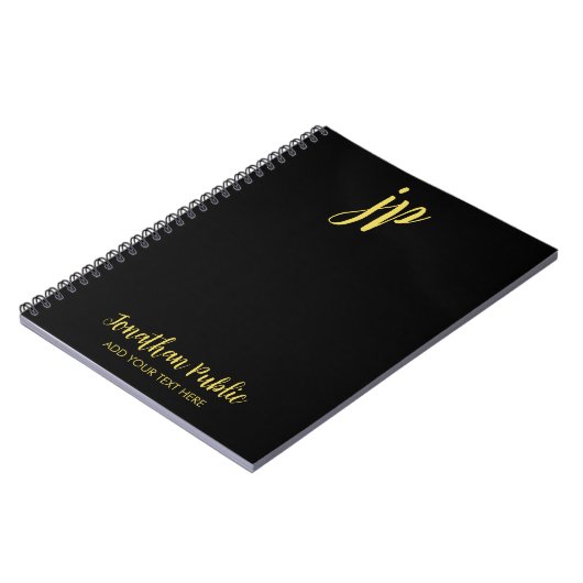 Typografie Gold Erstmalige Monogramm Name Schwarz Notizblock (Linke Seite)