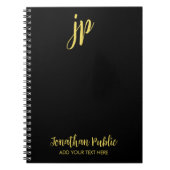 Typografie Gold Erstmalige Monogramm Name Schwarz Notizblock (Vorderseite)