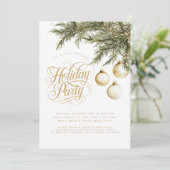 Typografie Gold Ornamente Baubles Holiday Party Einladung (Stehend Vorderseite)