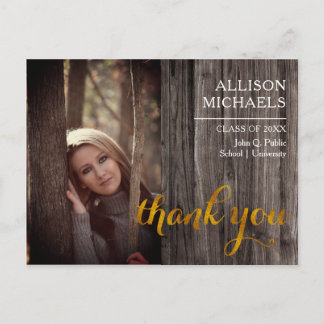 Typografie Gold | Wood 2023 Abschluss Vielen Dank Postkarte