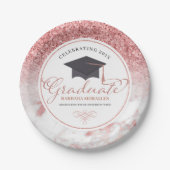 Typografie Graduate Rose-Gold Glitzer & Marmor Pappteller (Vorderseite)