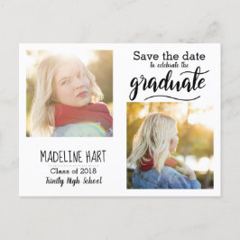 Typografie Graduate | Save the Date zwei Fotos Ankündigungspostkarte