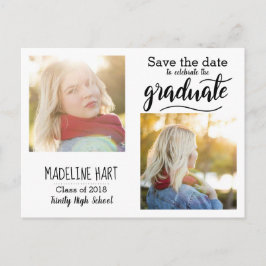 Typografie Graduate | Save the Date zwei Fotos Ankündigungspostkarte