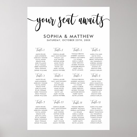Typografie-Handschrift für Hochzeitssitzkarten Poster (Vorne)