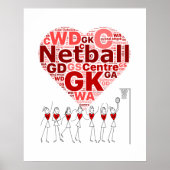 Typografie Herzdesign für Netball-Positionen Poster (Vorne)
