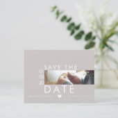 Typografie-Herzen retten die Daten dünn Foto Postkarte (Stehend Vorderseite)