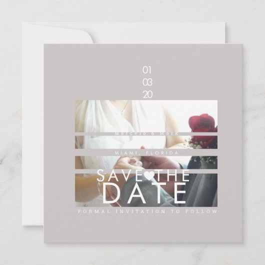 Typografie-Herzen Save the Dates Foto Blinds Karte (Vorderseite)