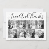 Typografie Hochzeit Danke, 8 Foto Collage Dankeskarte (Vorderseite)