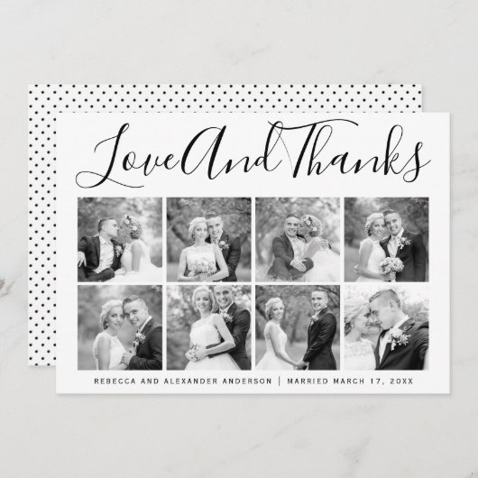 Typografie Hochzeit Danke, 8 Foto Collage Dankeskarte (Vorne/Hinten)